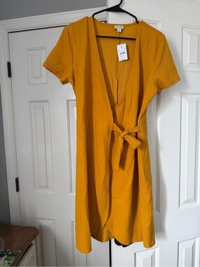 J Crew Mustard Wrap Midi Dress